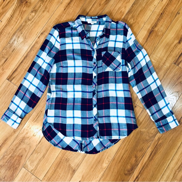 Beach lunch lounge plaid cozy lumberjack shirt top blouse button down medium - Picture 7 of 9